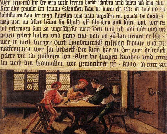 HOLBEIN, Hans the Younger Signboard for a Schoolmaster Germany oil painting art